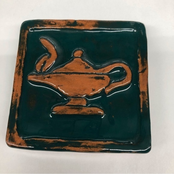 Handmade Ceramic Tile: Jade  Aladdin's Genie Lamp - Picture 1 of 2